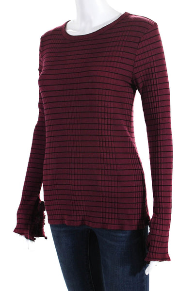 Michael Stars Womens Long Sleeve Scoop Neck Striped Shirt Pink Black One Size