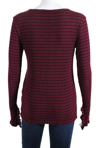 Michael Stars Womens Long Sleeve Scoop Neck Striped Shirt Pink Black One Size