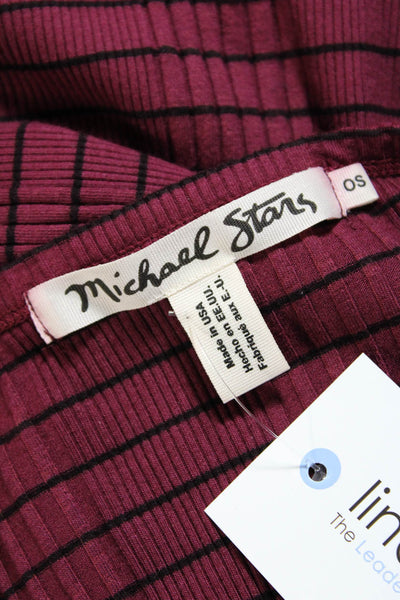 Michael Stars Womens Long Sleeve Scoop Neck Striped Shirt Pink Black One Size