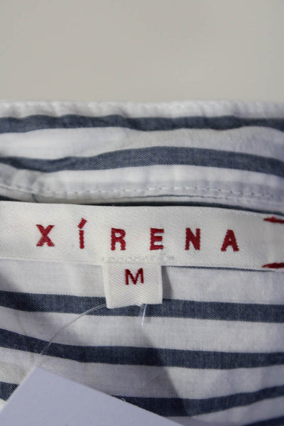 Xirena Women's Cotton Striped Ruffle Trim Blouse Blue Size M