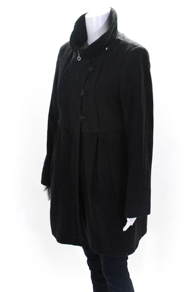 DKNY Womens Ribbed Mock Neck Full Zipper Coat Black Wool Blend Size 10