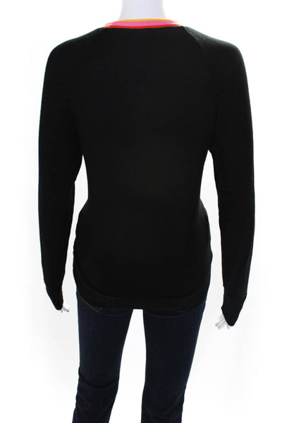 LNA Womens Rainbow Stripe V-Neck Ribbed Hem Long Sleeve Sweater Black Size XS