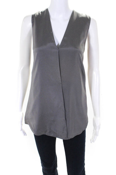 T Alexander Wang Womens Silk V-Neck Sleeveless Blouse Top Slate Gray Size L