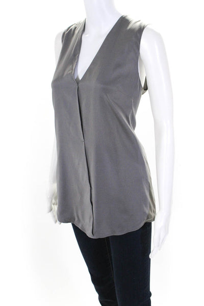 T Alexander Wang Womens Silk V-Neck Sleeveless Blouse Top Slate Gray Size L