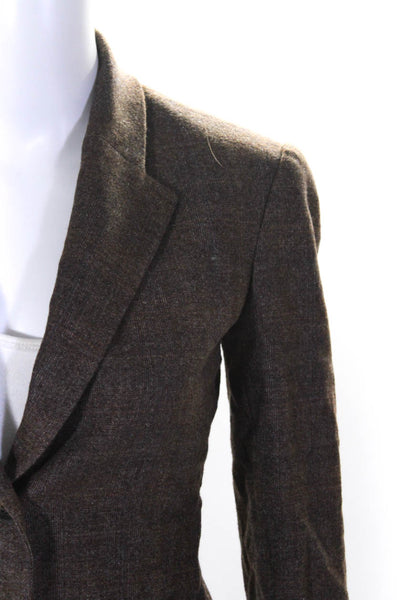 Salvatore Ferragamo Womens Wool Plaid Print Three Button Blazer Brown Size 38