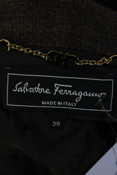 Salvatore Ferragamo Womens Wool Plaid Print Three Button Blazer Brown Size 38