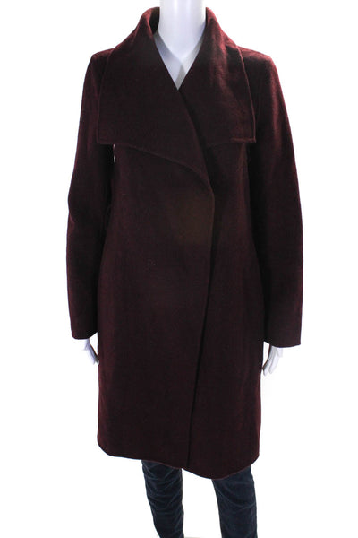 Tahari Womens Wool Shearling Long Sleeve Mid-Length Overcoat Burgundy Red Size S