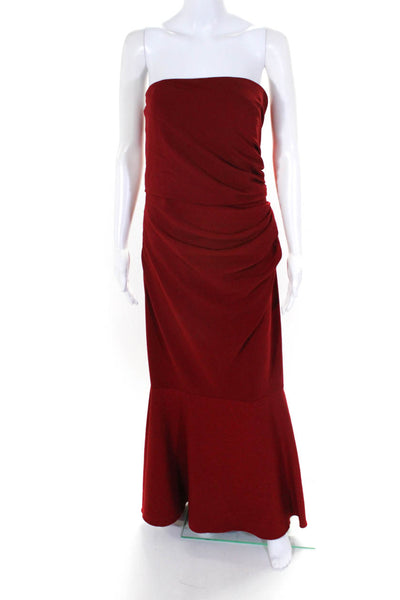 Badgley Mischka Womenhs Ruched Strapless Empire Waist Mermaid Gown Red Size 14