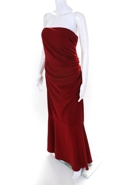 Badgley Mischka Womenhs Ruched Strapless Empire Waist Mermaid Gown Red Size 14