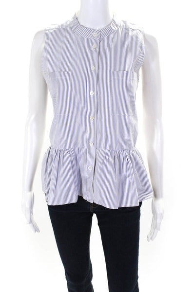 Sea New York Women's Striped Button Up Sleeveless Peplum Blouse Blue Size 6