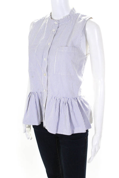 Sea New York Women's Striped Button Up Sleeveless Peplum Blouse Blue Size 6