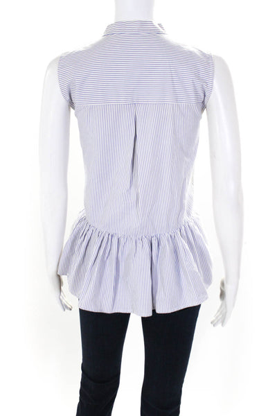 Sea New York Women's Striped Button Up Sleeveless Peplum Blouse Blue Size 6