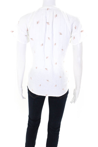 Madewell Women's Embroidered Cap Sleeve V Neck Button Up Top White Size M