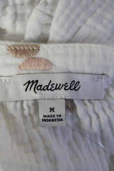 Madewell Women's Embroidered Cap Sleeve V Neck Button Up Top White Size M