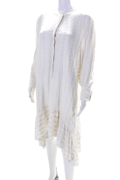 BCBGMAXAZRIA Womens Floral Eyelet Long Sleeve Shirt Dress Ivory White Size S