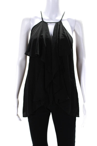 BCBGMAXAZRIA Womens Silk Ruffled Bodice Spaghetti Strap Blouse Top Black Size S