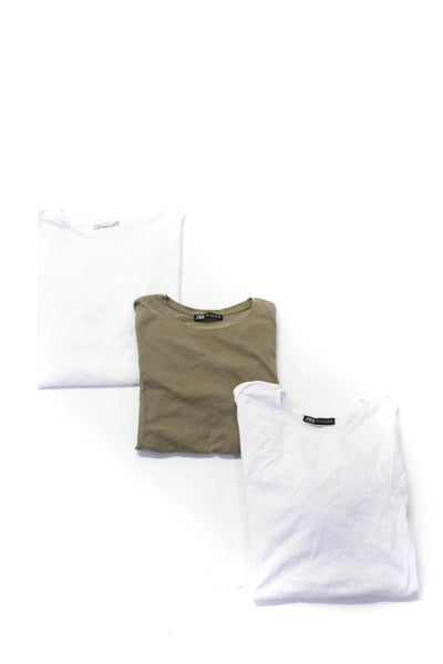 Zara Womens Short Sleeve Crew Neck Tee Shirts White Brown Small Medium Lot 3
