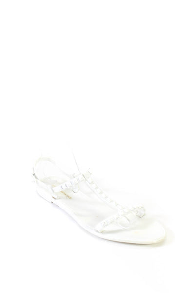 Rebecca Minkoff Womens White Studded T-Strap Flat Jelly Sandals Shoes Size 9