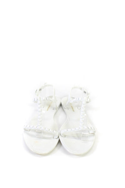 Rebecca Minkoff Womens White Studded T-Strap Flat Jelly Sandals Shoes Size 9