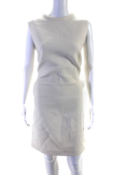 S Max Mara Womens Crew Neck Sleeveless Midi Sheath Dress Ivory Wool Size 12