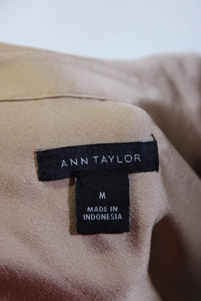 Ann Taylor Womens Long Sleeves Button Down Blouse Beige Size Medium