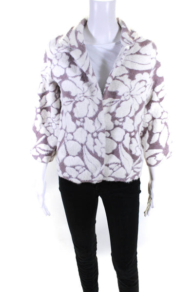 Meadow Rue Womens Floral Print Cardigan Sweater Pink White Size Small