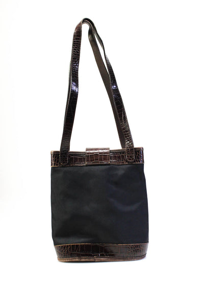 Brighton Womens Fabric Leather Top Handle Bucket Shoulder Handbag Black Brown