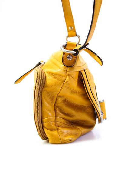 B Makowsky Womens Leather Zippered Turn Lock Crossbody Satchel Handbag Yellow