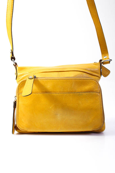 B Makowsky Womens Leather Zippered Turn Lock Crossbody Satchel Handbag Yellow