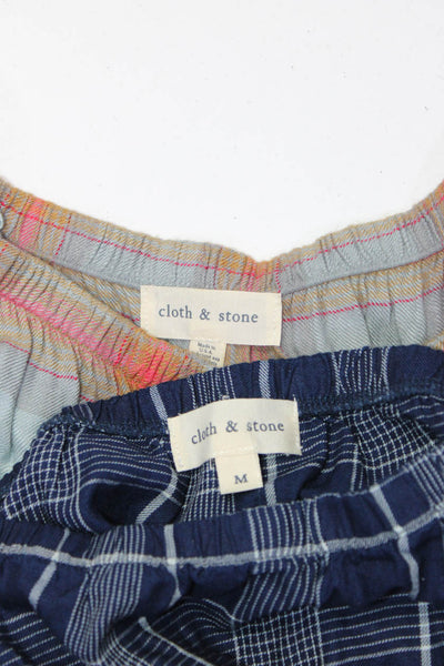Cloth & Stone Womens Cotton Plaid Stripe Long Sleeve Top Dress Blue Size M Lot 2