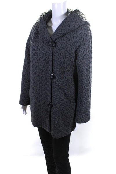 Gallery Womens Geometric Textured Darted Buttoned High Collar Jacket Gray Size M