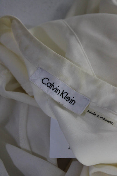 Calvin Klein Women's Long Sleeve V-Neck Blouse White Size M