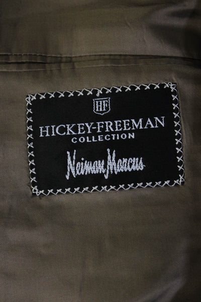 Hickey Freeman Mens Herringbone Grid Two Button Blazer Jacket Brown Size 44R