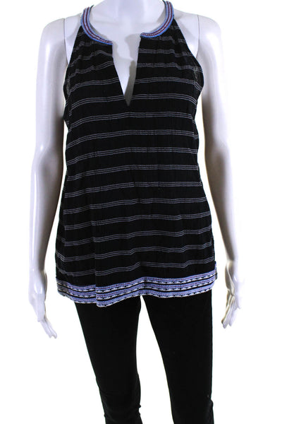 Soft Joie Womens Striped V Neck Sleeveless Tank Blouse Black White Blue Size S