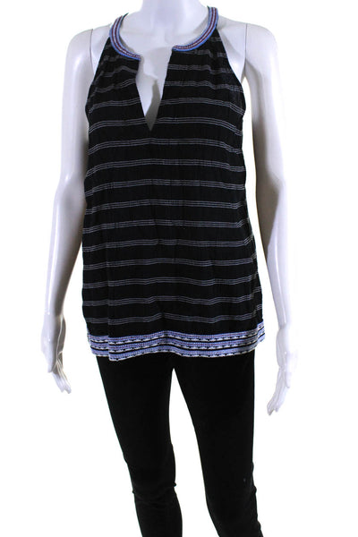 Soft Joie Womens Striped V Neck Sleeveless Tank Blouse Black White Blue Size S