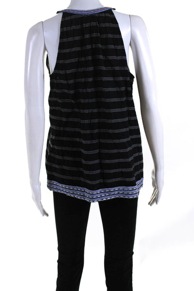 Soft Joie Womens Striped V Neck Sleeveless Tank Blouse Black White Blue Size S