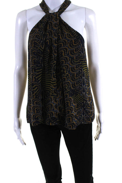 7 For All Mankind Womens Abstract High Neck Tank Blouse Navy Blue Brown Size S