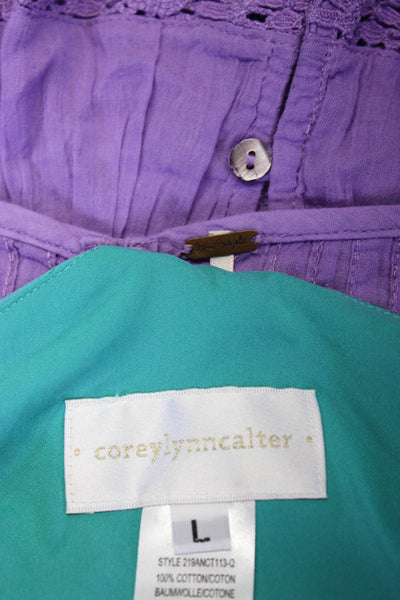 Free People Corey Lynn Calter Womens Cotton Textured Tank Tops Blue Size L Lot 2
