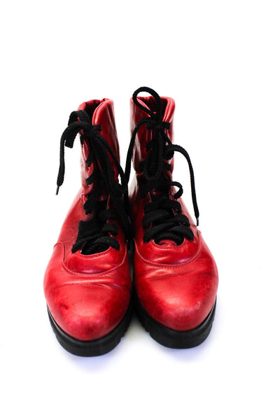 Walter Steiger Womens Lace Up Ankle Combat Boots Red Black Leather Size 7
