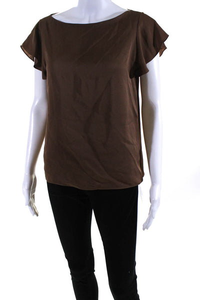 Theory Womens Silk Butterfly Short Sleeves Blouse Chocolate Brown Size Small