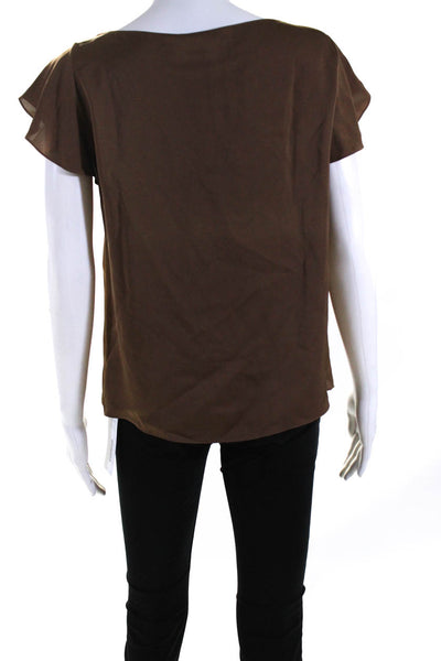 Theory Womens Silk Butterfly Short Sleeves Blouse Chocolate Brown Size Small