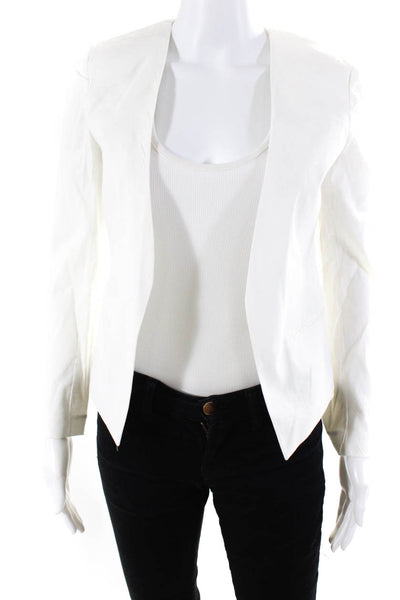 Theory Womens Unlined Open Front Jacket White Linen Size 00