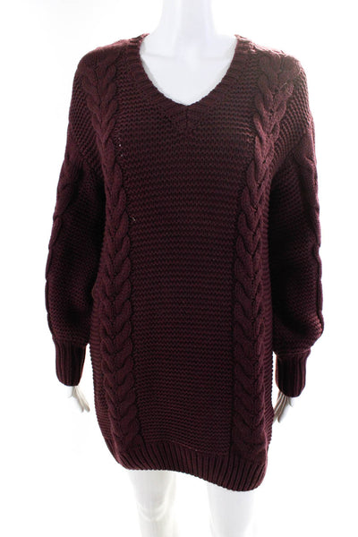 Bardot Womens Chunky Cable Knit Mini Sweater Dress Burgundy Size Extra Small