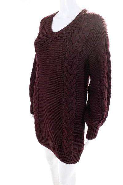Bardot Womens Chunky Cable Knit Mini Sweater Dress Burgundy Size Extra Small