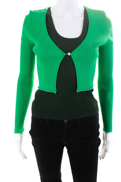 Zara Womens Ribbed Knit Tank Top Cardigan Sweater Green Size XS Small Lot 2