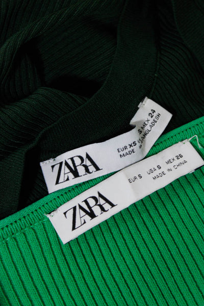 Zara Womens Ribbed Knit Tank Top Cardigan Sweater Green Size XS Small Lot 2