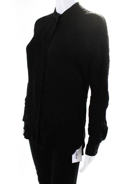 Theory Womens Silk Button Down Perfect Dolman Sleeves Blouse Black Size Petite