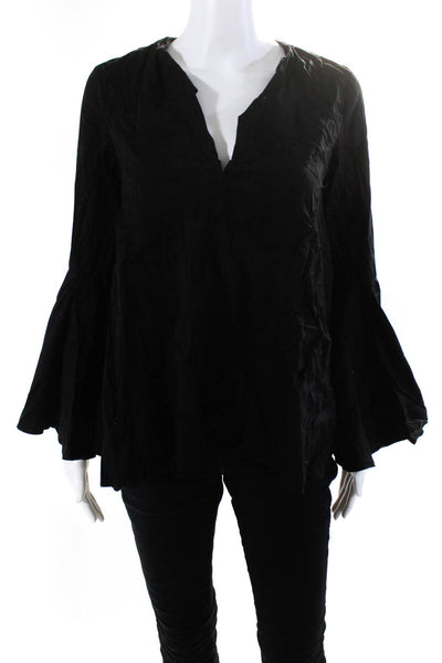 Alexis Womens Long Flare Sleeves A Line Blouse Black Cotton Size Small