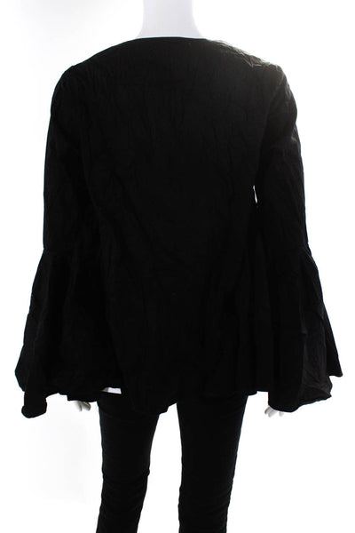 Alexis Womens Long Flare Sleeves A Line Blouse Black Cotton Size Small
