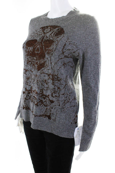 Zadig & Voltaire Womens Crew Neck Skull Sweater Gray Brown Wool Size Small